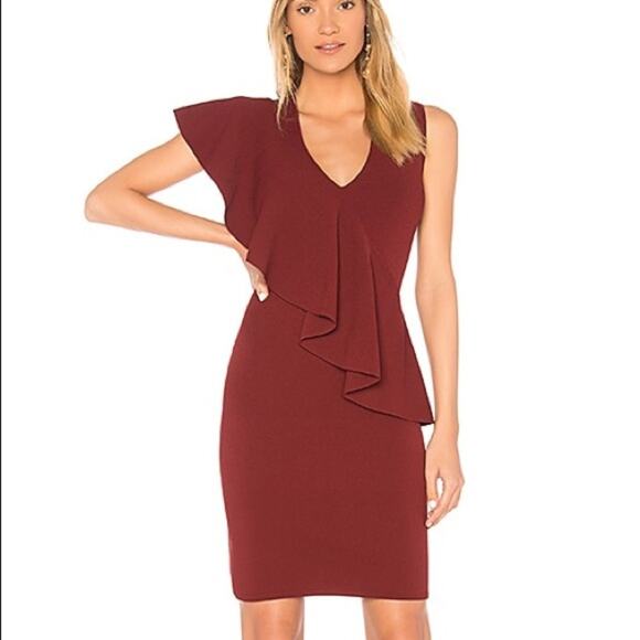 Diane von Furstenberg Ruffle Front Bodycon Dress‎ in Bordeaux size Petite - Picture 2 of 14